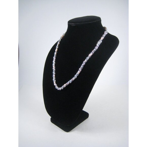 Dyed Pearl Beaded Twisted Pink Silver Bead Necklace 25 Inches Multi Strand - Picture 7 of 10